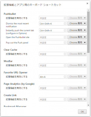 拡張機能とアプリ用のキーボードショートカット