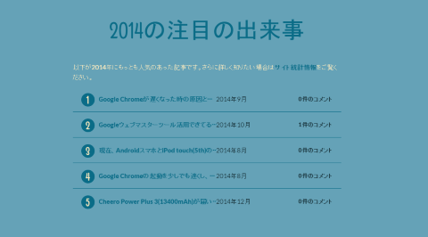 アニュアルレポート2014-2014の注目の出来事